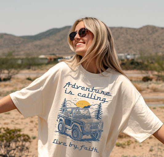 NEW!!  Bronco Adventure is Calling Live By Faith Tee