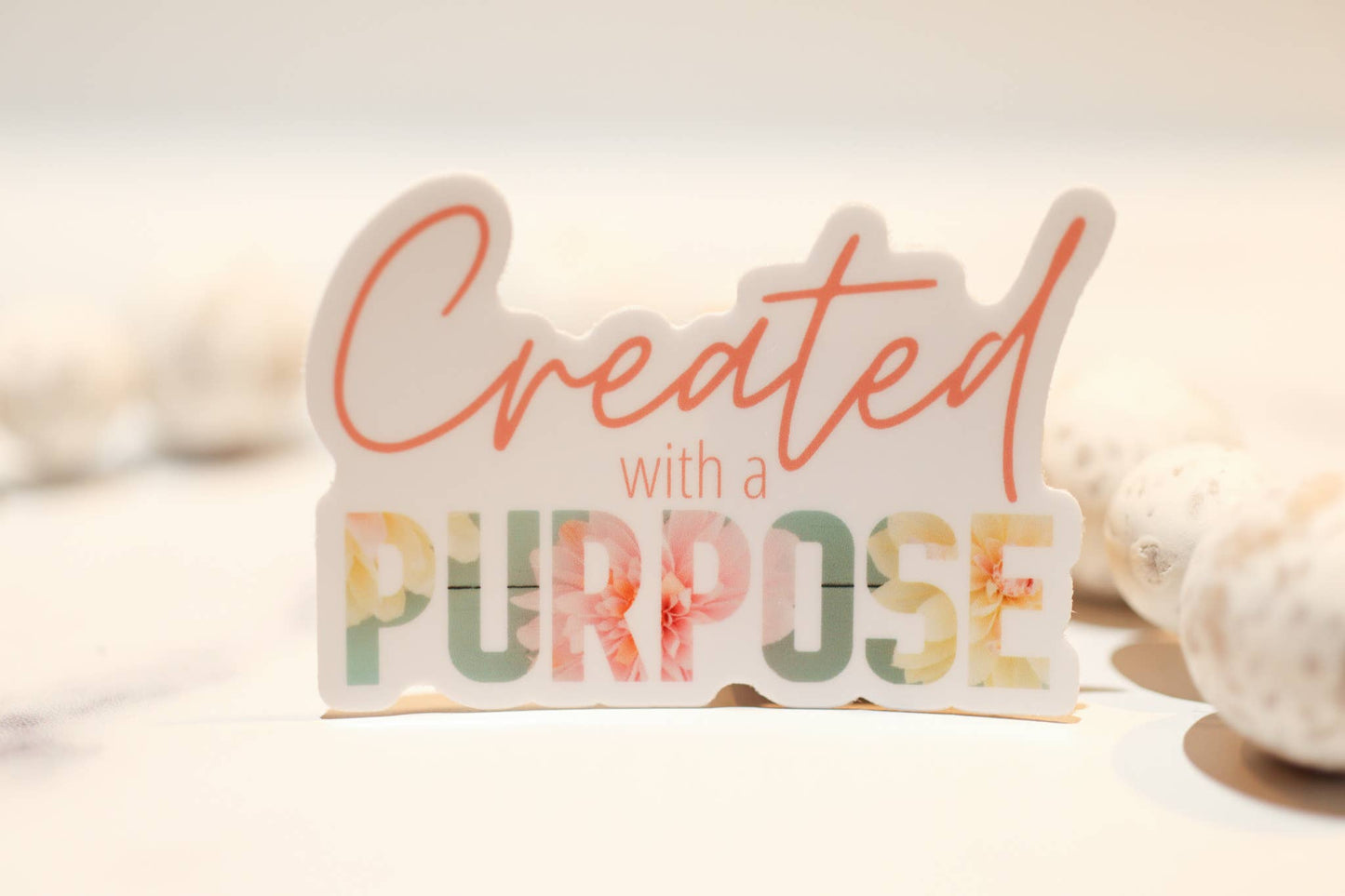 Created With A Purpose White, Vinyl Sticker, 3in.